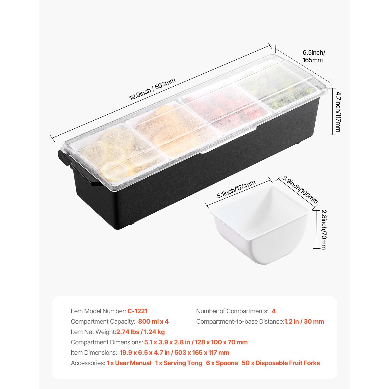 Chilled Condiment Server With Lid 4 Compartment Cold Serving Tray_voghion.com